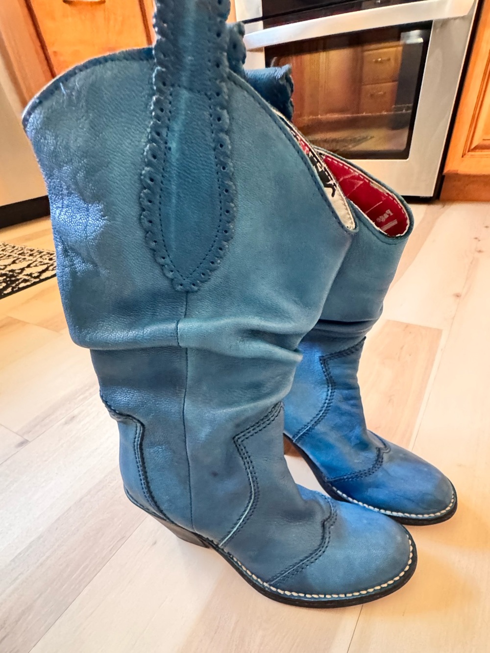 Siren by Mark Nason Vero Cuoio Slate Blue Slouchy Leather Western Boots. Size 7